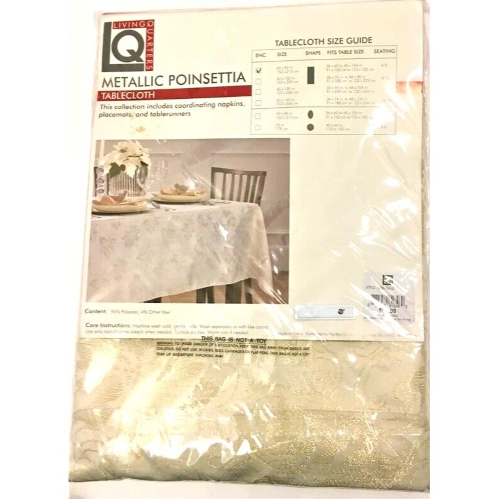 Living Quarters Metallic Snowflake Tablecloth Oblong 60" X 84"